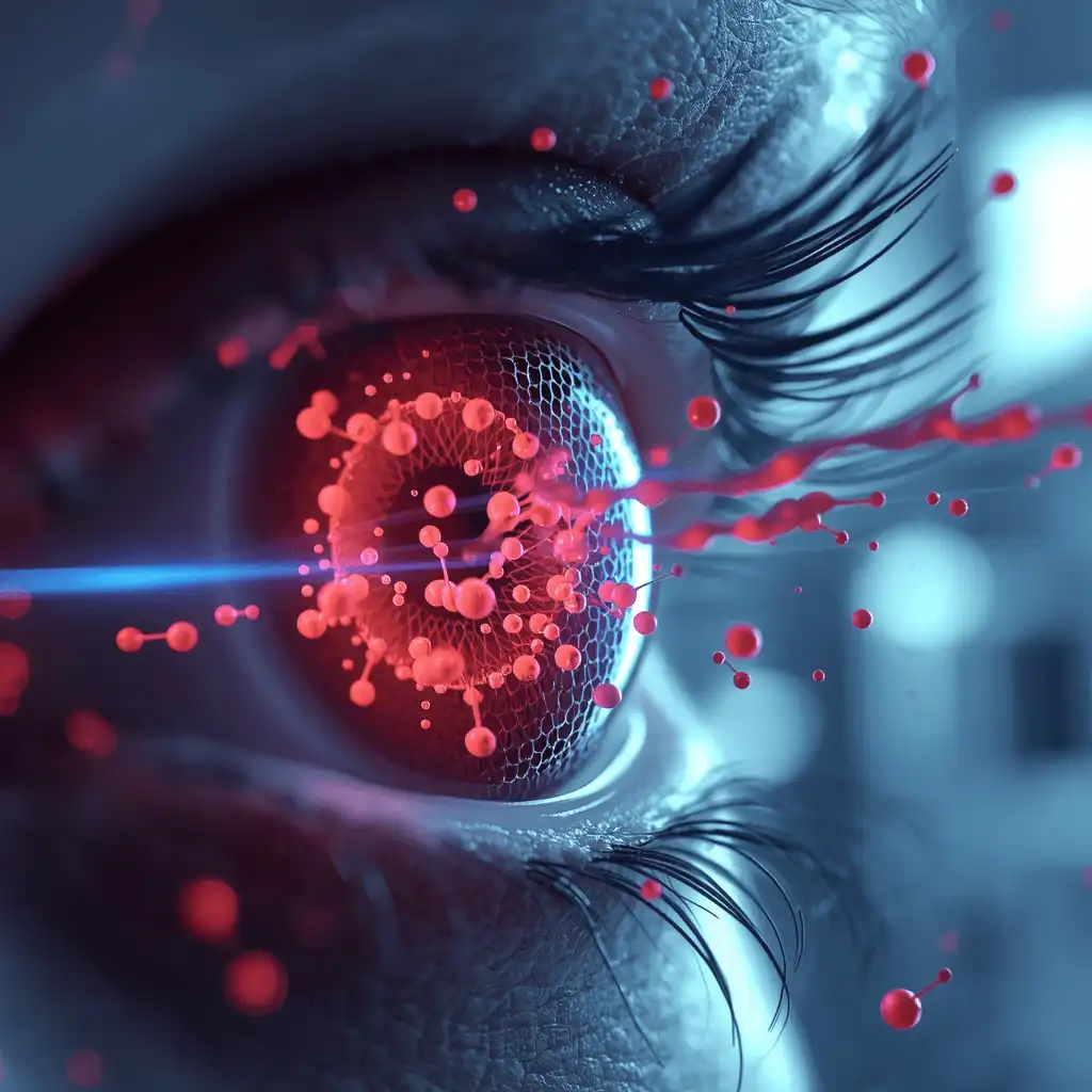 Microscopic view of Astaxanthin molecules protecting the eye